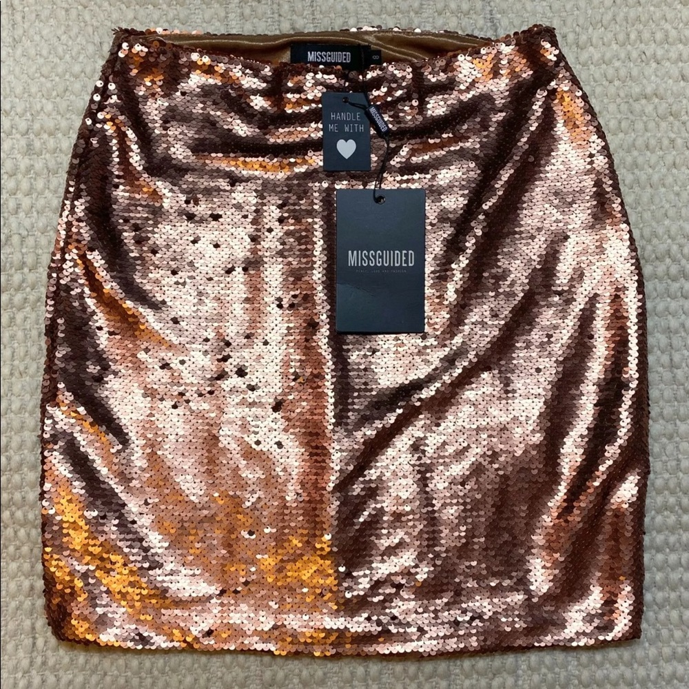 NEW MISSGUIDED Bronze Colored Sequin Mini Skirt 4